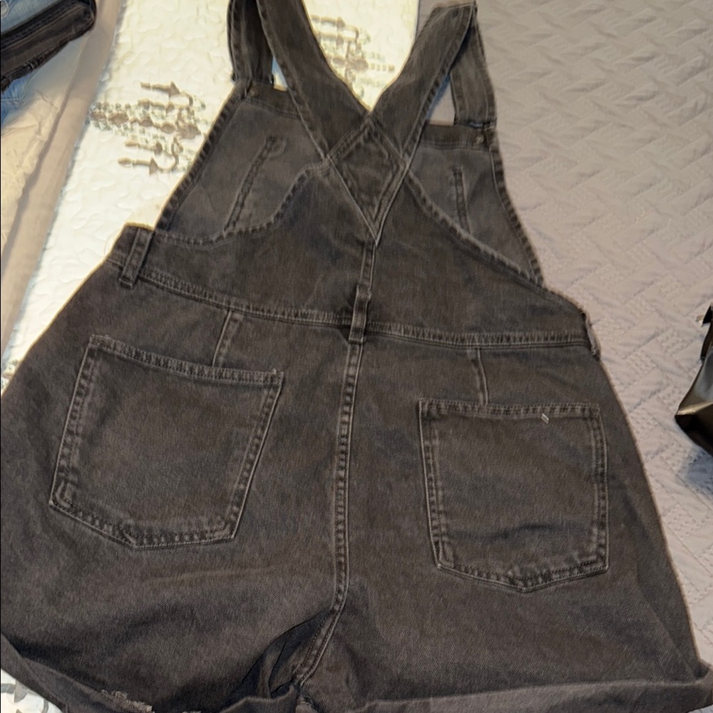 Free People Black Denim Overalls High-Waisted - Picture 2 of 7